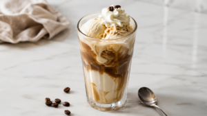 Klassischer Eiskaffee mit Vanilleeis – cremig, süß und herrlich nostalgisch [Bildinhalt mit KI erstellt]