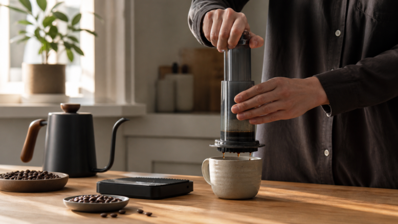 Die Kunst des Aeropress Kaffees [Bildinhalt mit KI erstellt]