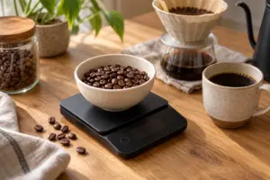 Wie viele Kaffeebohnen pro Tasse? Gramm, Tabelle und Rechnerformel [Bildinhalt mit KI erstellt]