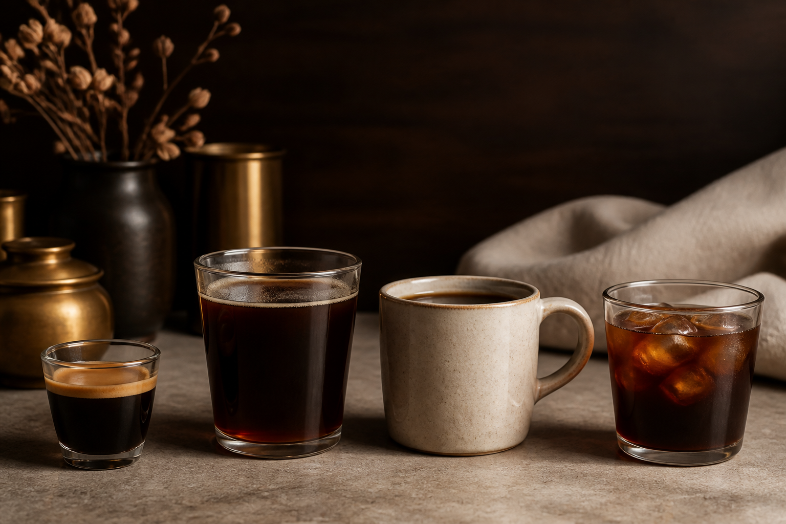 Espresso, Filterkaffee, Tassenkaffee und Cold Brew im Vergleich [Bildinhalt mit KI erstellt]