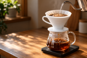 Hario V60: Rezept, Dosierung und Mahlgrad für den Einstieg [Bildinhalt mit KI erstellt]